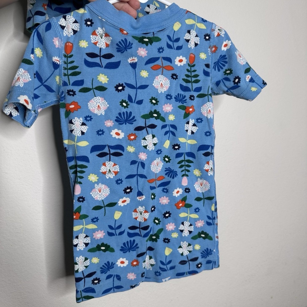 Hanna Andersson Size 5 T Floral Short Sleeve Pajama Set Blue Easter Organic cott - Picture 3 of 6